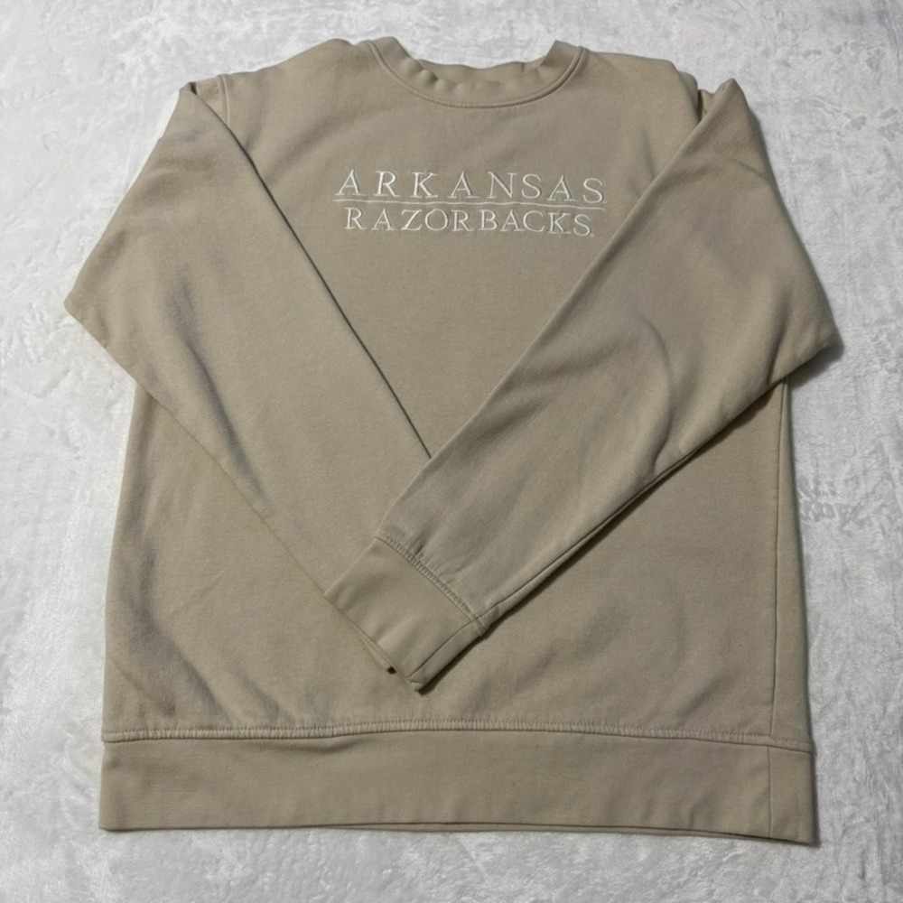 Hanes Arkansas Razorbacks Sweatshirt Women Medium Tan Crewneck Embroidered
